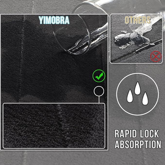 Yimobra Large Bath Mat Set 2 Piece- Super Soft Absorbent Quick Dry Memory Foam Bathroom Rugs, Machine Washable Non Slip Floor Carpet for Tub Shower & Double Vanity (17x24 & 44x24, Black)