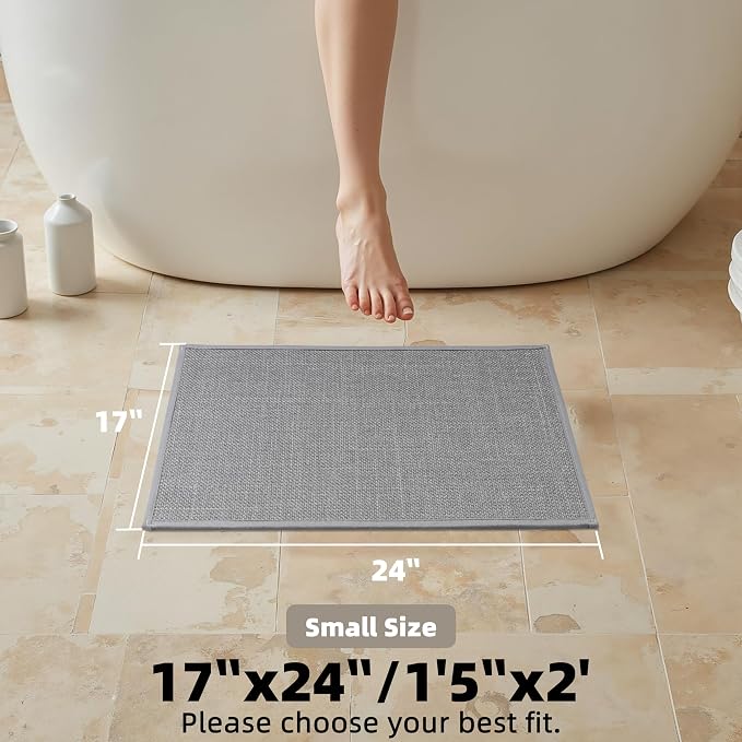Bathroom Rugs Non Slip Bath Mat with Rubber-Backing Braided Absorbent Machine Washable Quick Dry Ultra Thin Bathroom Rugs Fit Under Door, 17" x 24" Grey Toilet Rug