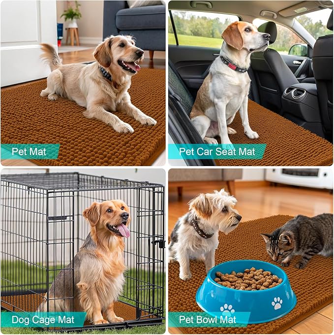 OLANLY Dog Door Mat for Muddy Paws 35x24, Absorbs Moisture and Dirt, Absorbent Non-Slip Washable Doormat, Quick Dry Chenille Mud Mat for Dogs, Entry Indoor Entryway Carpet for Inside Floor, Ochre