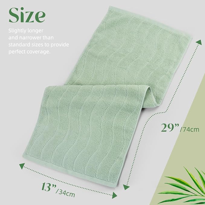 Jacquotha Hand Towels 4 Pack - Sage Green Wavy Striped Hand Towels for Bathroom, 100% Natural Cotton Soft Absorbent Decorative, 13x29 Inches