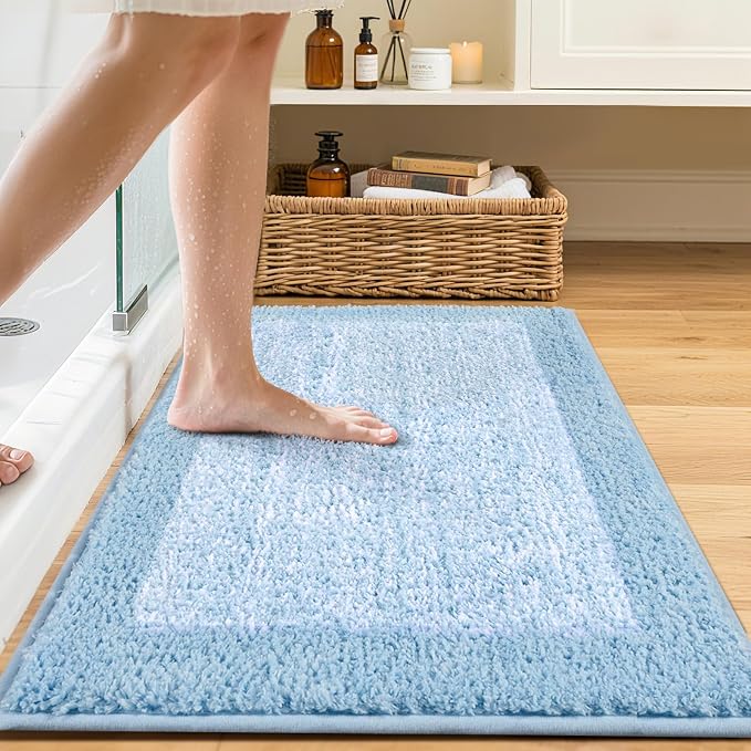 36x24 Large Bathroom Rugs Washable Non Slip, Light Blue Bath Mat for Bathroom Floor Tub, Soft Absorbent Quick Dry Mats for Shower, Bathtub,Home Decor