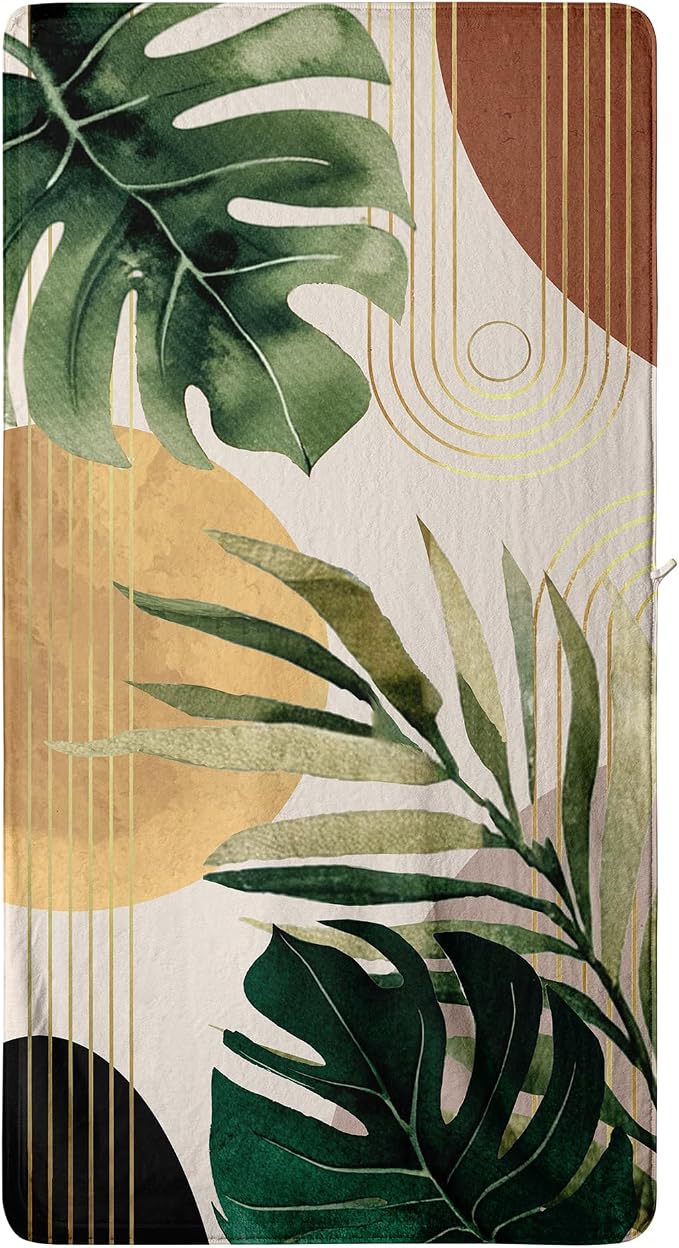 Boho Leaves Microfiber Bath Towel Soft Mid Century Modern Absorbent Towel for Adults Bathroom