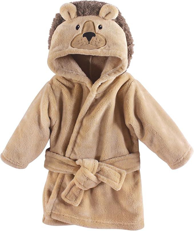 Hudson Baby Unisex Baby Plush Animal Face Bathrobe, Lion, 0-9 Months