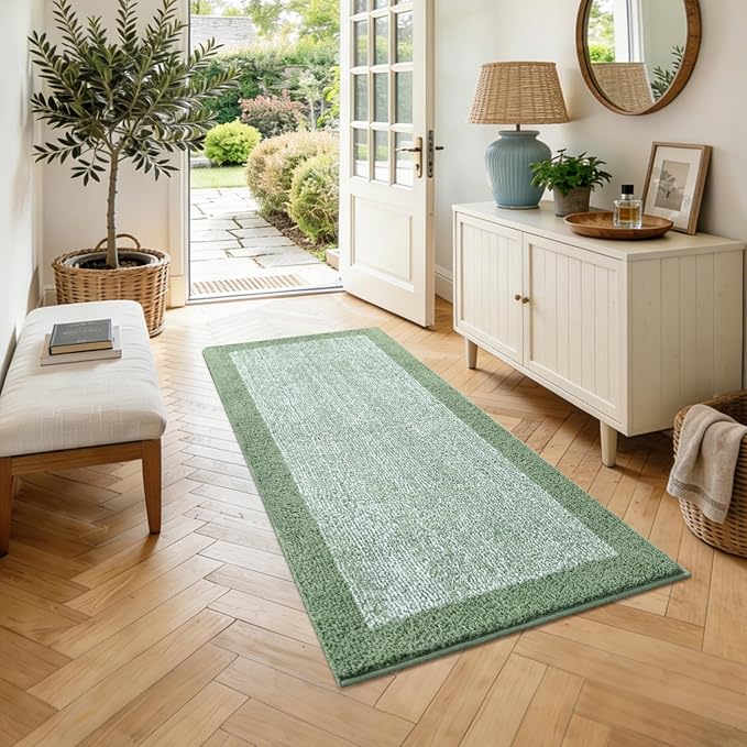 Bathroom Rugs 40x24 Non Slip Washable, Green Bath Mat for Bathroom Floor Tub, Soft Absorbent Quick Dry Mats for Shower, Bathtub,Home Decor