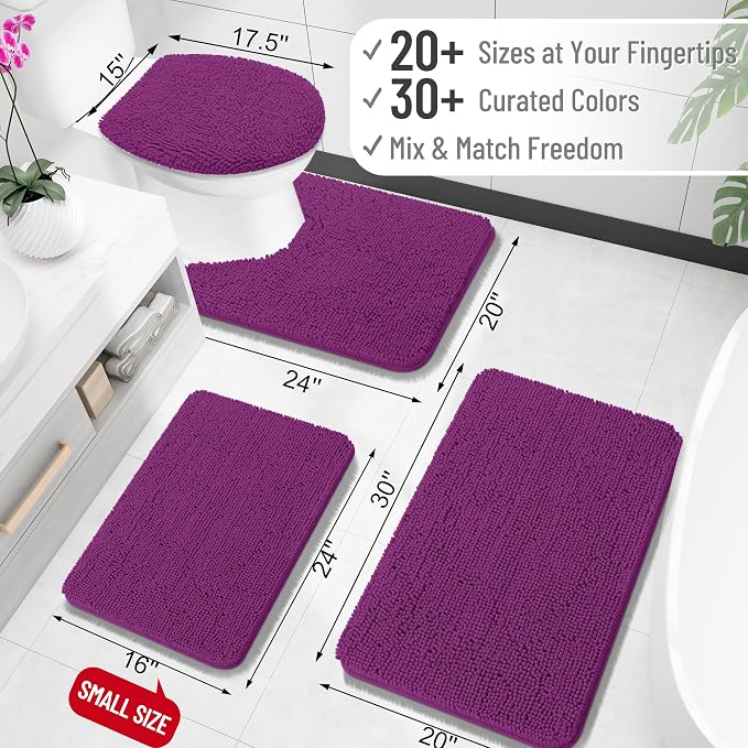OLANLY Toilet Rugs U-Shaped 24x24, Extra Soft Absorbent Chenille Contour Bathroom Rugs for Toilet, Dry Quickly, Machine Washable, Non-Slip Bath Mat, Purple