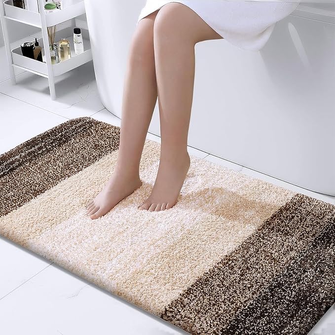 OLANLY Bathroom Runner Rugs Mat 44x24, Extra Soft Absorbent Microfiber Bath Rugs, Rubber Backing, Quick Dry, Washable Long Bath Mats for Bathroom, Tub and Shower, Home Decor Accessories, Light Brown