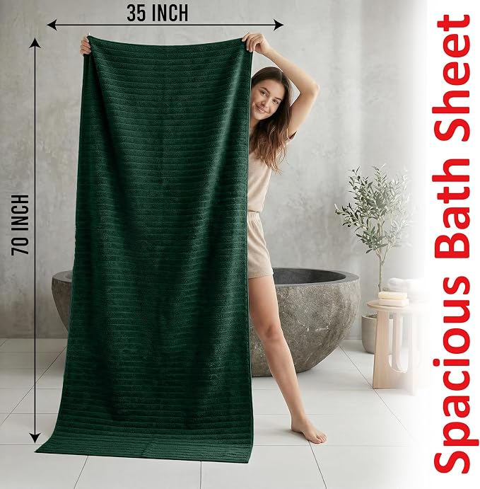 RIVERSIDE Pack of 2 Extra Large Bath Sheet Towels, 35 x 70 Inches, 600 GSM, Ribbed Stripe, 100% Cotton - Super Soft, Highly Absorbent & Quick Dry for Bathroom, Spa & Hotel, Hunter Green