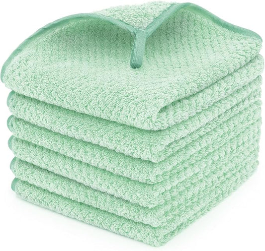 MaopaoBeauty 6 Pack Washcloth Set, Waffle Washcloth Towels Set, Microfiber Super Soft Highly Absorbent, Sturdy Quick Drying Towels for Bathroom, Gym, Sports, Yoga, Green