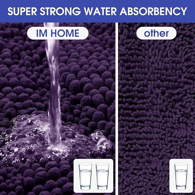 Striped Eggplant Purple Bathroom Rug Set 3 Pieces Ultra Soft, Non Slip Chenille Bath Carpet, Absorbent Plush Shaggy Bath Mats for Bathroom, Toilet, Bedroom, Kitchen