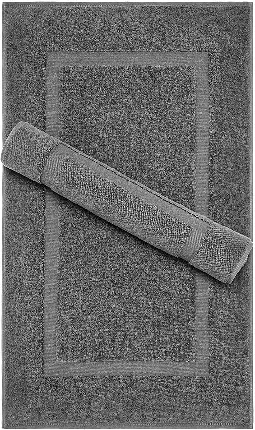 100% Cotton Bath Mats for Bathroom Floor Set of 2 Pack, 20x34 Soft Absorbent Washable Quick Dry Tub Bathmat, Dark Gray