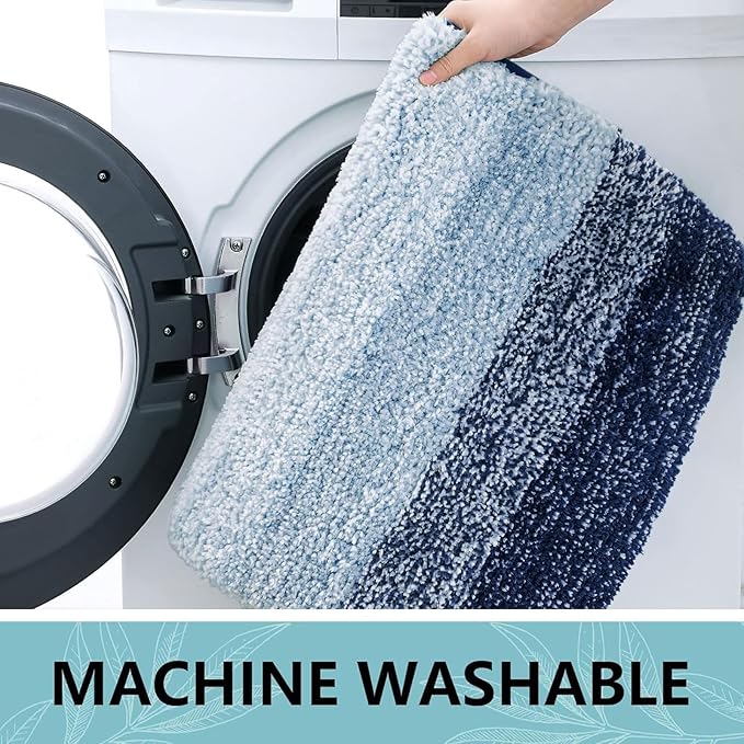 Arotive Microfiber Bathroom Rugs, Shaggy Soft and Absorbent Contour Toilet Rugs, Thick Plush Machine Washable Dry Bath Mats for Toilet Base, 24x16, Airy Blue, Rectangular