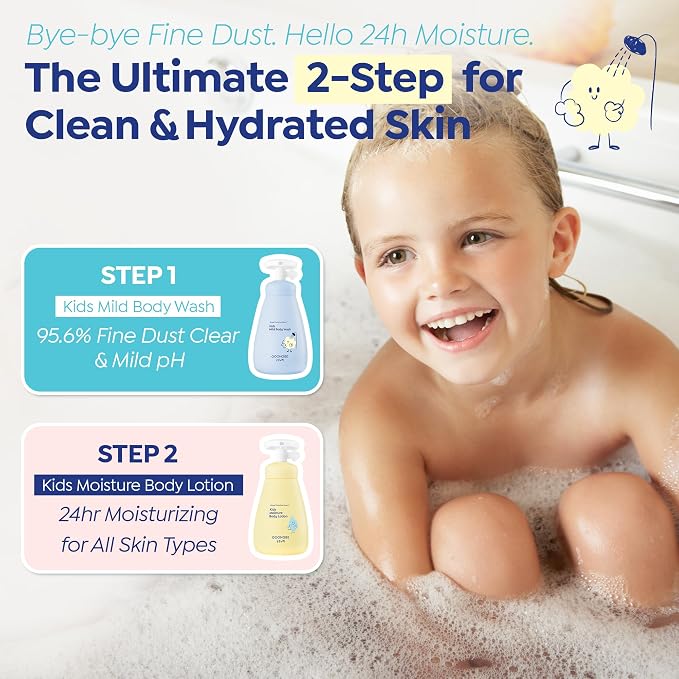 GOONGBE Kids Complete Body Care Set - Korean Low pH Body Wash & 24hr Moisturizing Lotion - Hydrating Formula with Panthenol, Amino Acids, Cica & Squalane - Allergen-Free Scent, 10.1 fl.oz & 2.7 fl.oz