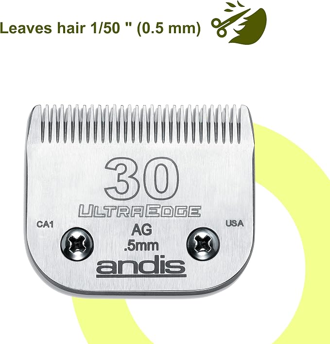 Andis 64075 Ultra Edge Dog Clipper Blade - Constructed of Carbonized Steel, Exclusive Hardening Process with Long-Lasting Sharp Edges, 1/50-Inch Cut Length - for Larger Animals, Size-30, Chrome