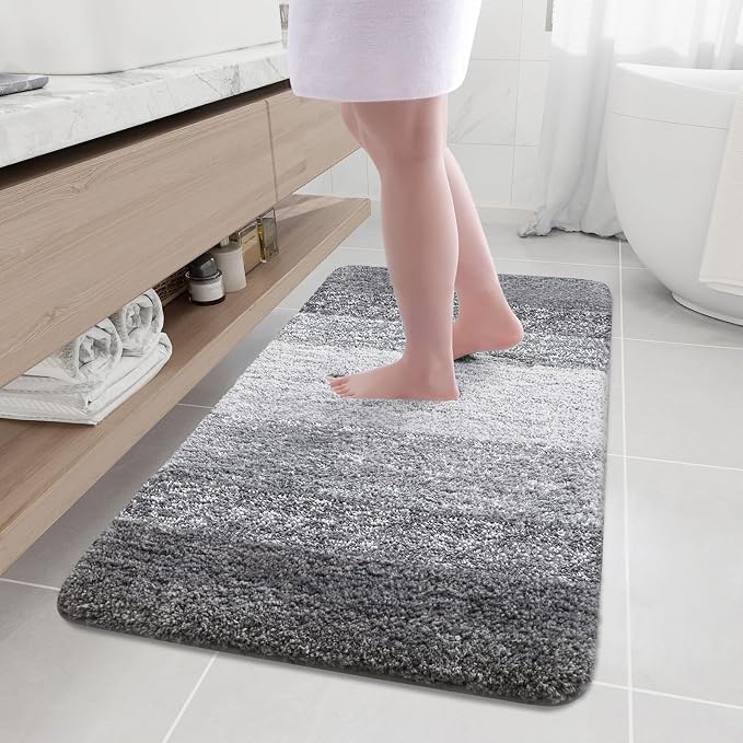 Arotive Microfiber Bathroom Rugs, Shaggy Soft and Absorbent Bath Rug, Thick Plush Machine Washable Dry Bath Mats for Bathroom, Tub and Shower, 47x24, Grey, Rectangular