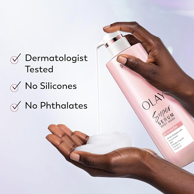 Olay Super Serum Body Wash for Normal Skin, 24hr Long Lasting Rich Hydration, 5+ Ingredient Complex for Bright, Even, Firm, & Luminous Skin, with Collagen Peptide, BHA, Vitamin C, 20 fl oz