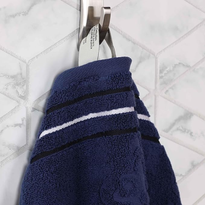 Superior Cotton Hand Towel Set, Small Towels, Plush Soft Absorbent Bathroom Basics, Home Essentials, Spa, Salon, Hotel, Kitchen, Luxury Quick Drying, Zero Twist Assorted Floral Set of 6, Navy Blue
