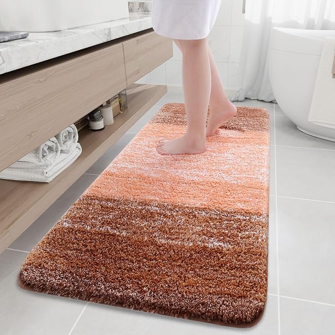 Arotive Microfiber Bathroom Rugs, Shaggy Soft and Absorbent Bath Rug, Thick Plush Machine Washable Dry Bath Mats for Bathroom, Tub and Shower, 70x24, Orange, Rectangular