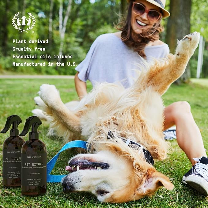 Muse Apothecary Pet Ritual Detangling Spray for Dogs & Cats, Pet Detangler Spray for Dogs, Dog Detangler Spray Dematting Conditioner, Dog Detangling Spray, Essential Oils Infused, 8oz Fresh Bouquet