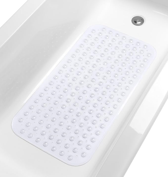 Large Non-Slip Bathtub & Shower Mat 31”x16” (Smooth/Non-Textured Tubs Only) Safe, Clean, Machine-Washable, Superior Grip&Drainage, Vinyl, Transparent Clear