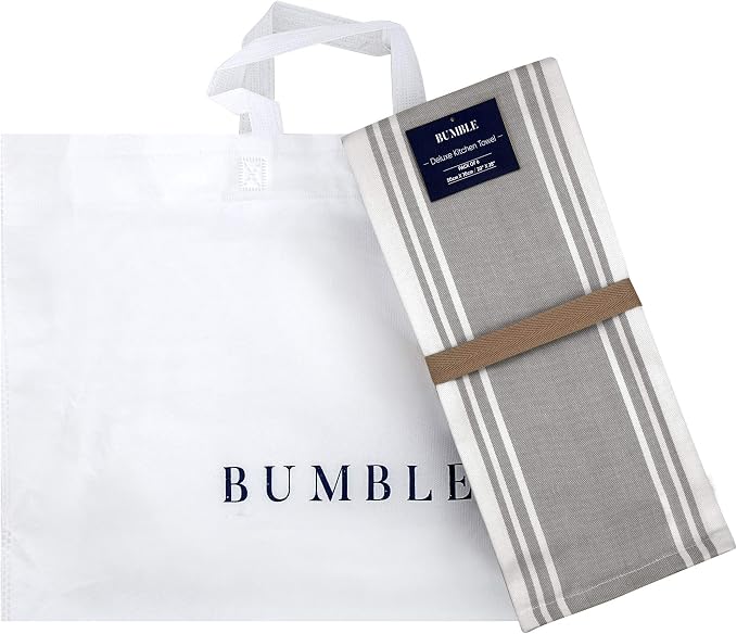 Premium Kitchen Towels (20”x 28”, 6 Pack) | Large Cotton Dish Towels | Flat & Terry Highly Absorbent Kitchen Linen Set with Hanging Loop | Wide Stripe Grey