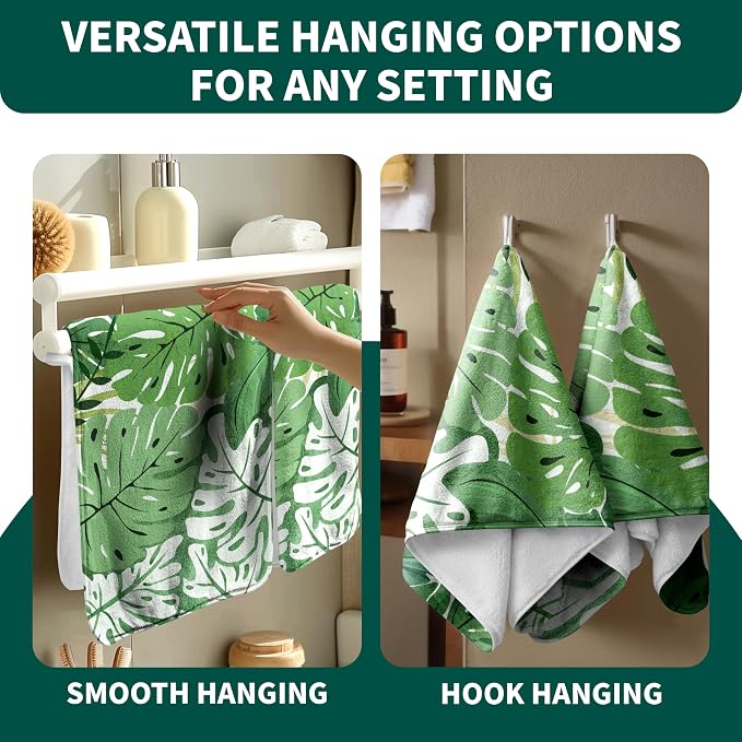 Tropical Palm Leaves Hand Towels Green Botanical Kitchen Towel Jungle Leaf Pattern Towel for Bathroom Gym Spa