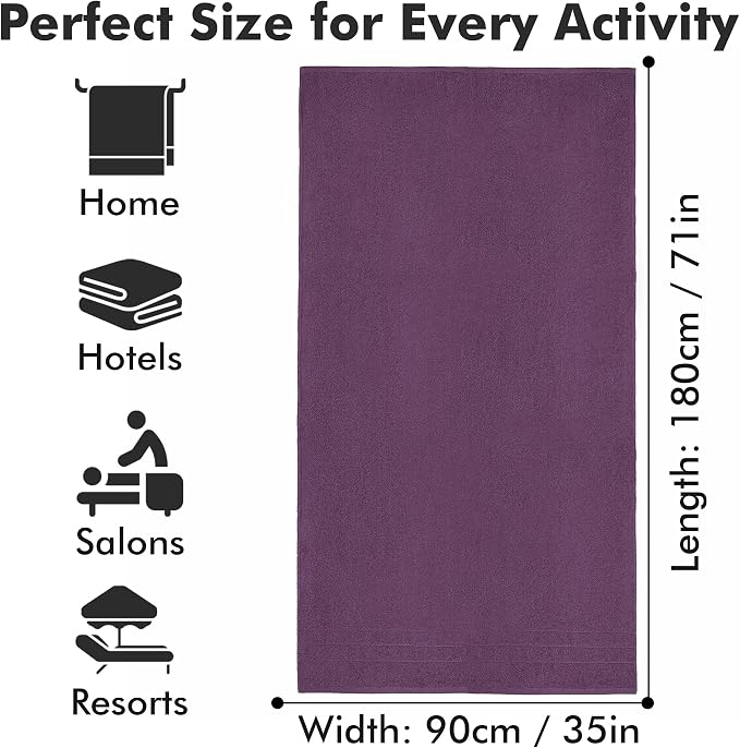 Bath Sheets – 550 GSM Extra Large Bathroom Sheet Set – Pack of 2 Jumbo Towels Dark Purple (71x35in) – 100% Ring Spun Cotton Soft Quick Dry Large Bath Towels for Adults Hotel Spa Bathroom Use