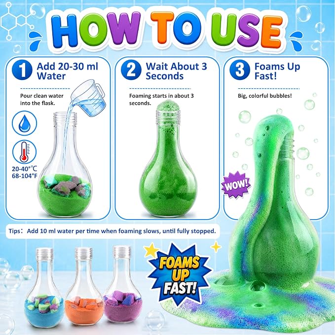 Bubble Bath Potion Kit for Kids, 4 Pack Fizzing Bath Bombs with Colorful Foam, Magic Eruption Fun Science Bath Toys, Birthday Gifts for Boys Girls Ages 3-8