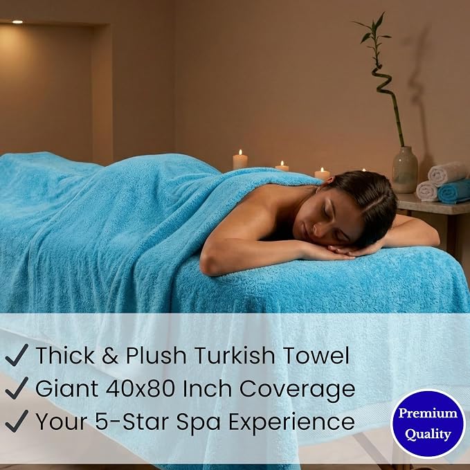 SALBAKOS Luxury 100% Turkish Cotton 40x80 in Extra Large Beach & Bath Towels | Oversized Bath Sheets | Premium Hotel Quality Thick Soft Absorbent Turkish Towel (Pack of 1, Aqua, Jumbo Bath Sheet)