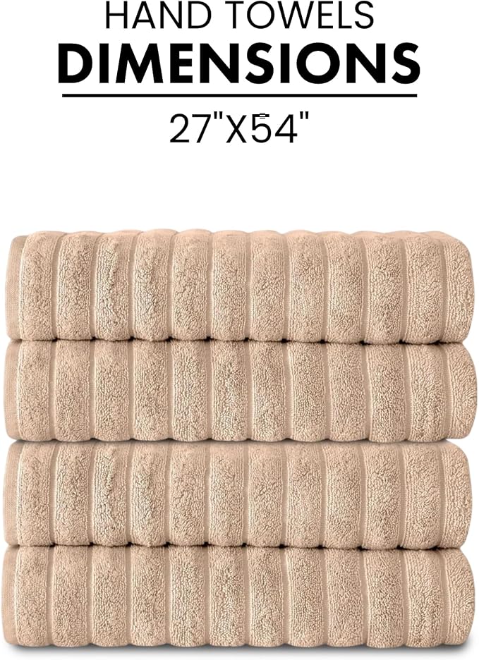 Classic Turkish Towels CTT Premium 4 Pack Bath Towels Set, Made with 100% Turkish Cotton, Spa & Hotel, Quick Drying Towels, Absorbent & Comfy | 27"x54" (Almond Beige)