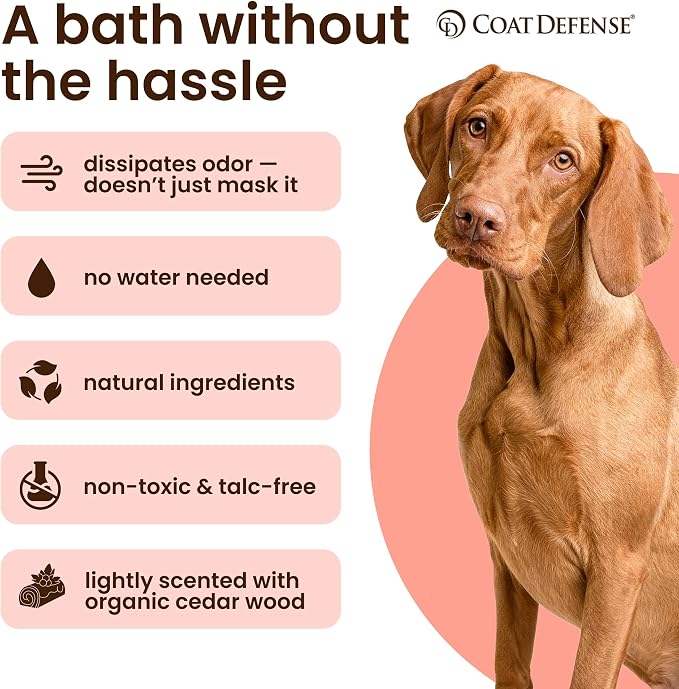 COAT DEFENSE Daily Preventative Powder | Made in USA | 3.5oz Waterless Dog Shampoo & Pet Deodorizer for Smelly Dogs | Provides Anti Itch Relief | Dog Dry Shampoo for Dry Itchy Skin