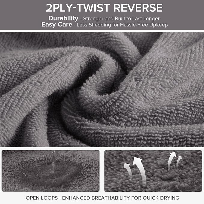 Comfort Spaces 12 Pc Towel Set, 100% Cotton Zero Twist, Dark Grey | Zero Twist Cotton, Quick Dry Ultra Soft, 4 Bath 4 Hand 4 Washcloth, Lightweight Absorbent for Everyday Bathroom Use