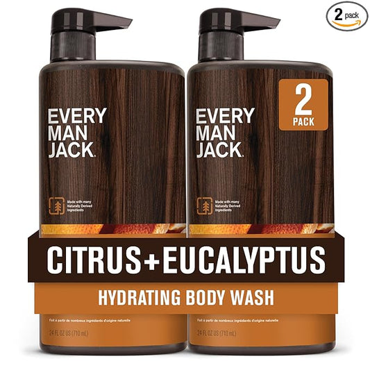 Every Man Jack Nourishing Citrus + Eucalyptus Mens Body Wash for All Skin Types - Naturally Derived Ingredients - Cleanse and Hydrate Skin with Coconut and Glycerin - 24 Fl Oz (2 Pack)