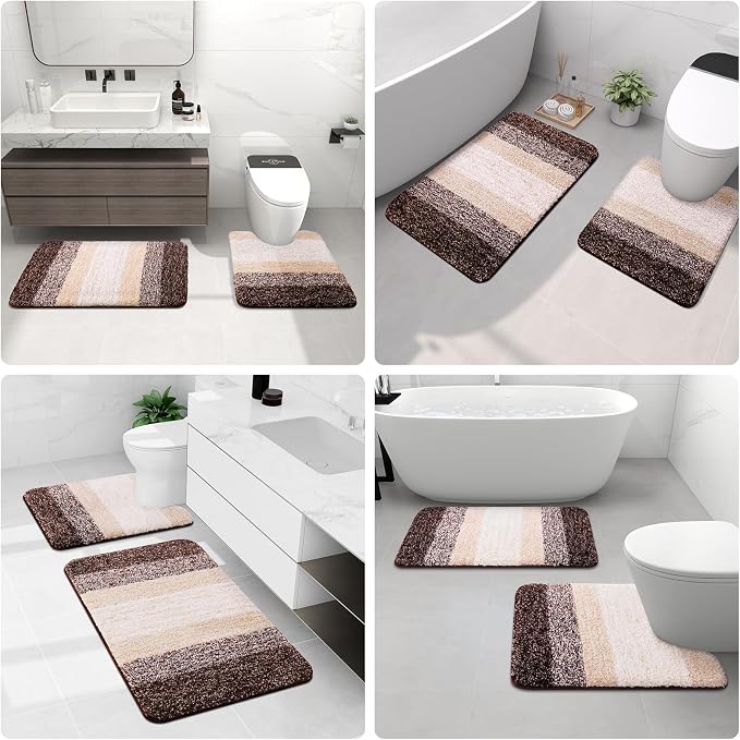 Arotive Microfiber Bathroom Rugs, Shaggy Soft and Absorbent Bath Rug, Thick Plush Machine Washable Dry Bath Mats for Bathroom, Tub and Shower, 36x24, Brown, Rectangular