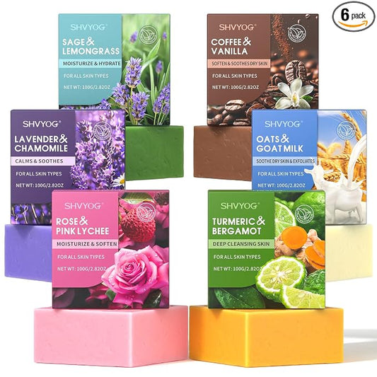 SHVYOG Natural Soap Bar Gift Set, 6PCS Soap Mothers Day Gifts for Mom, with Organic Ingredients & Essential Oils, Cleanses & Softens Skin, Moisturizing, Gifts for Women - 100G*6