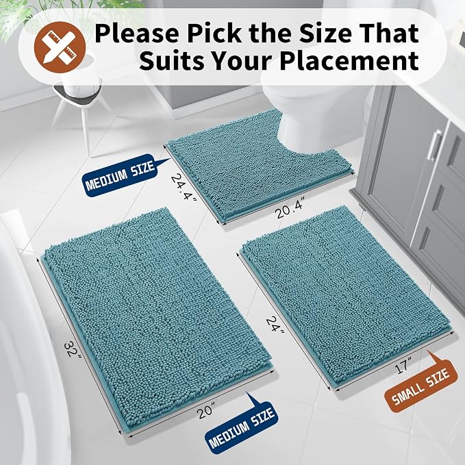 Yimobra Toilet Rugs U Shaped Washable - 24"x20" Non Slip Plush Contour Bath Rugs for Toilet - Super Soft Absorbent Quick Dry Toilet Mats for Bathroom,Teal Blue