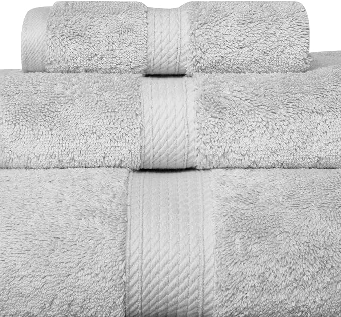SUPERIOR Egyptian Cotton Ultra Plush & Absorbent, 3 Piece Set, Silver | Quick Dry, Soft Luxury Towel Set, Bath Essentials, Guest Bath, Spa, 1 Bath, 1 Hand, 1 Face Towels, Madeline Towels