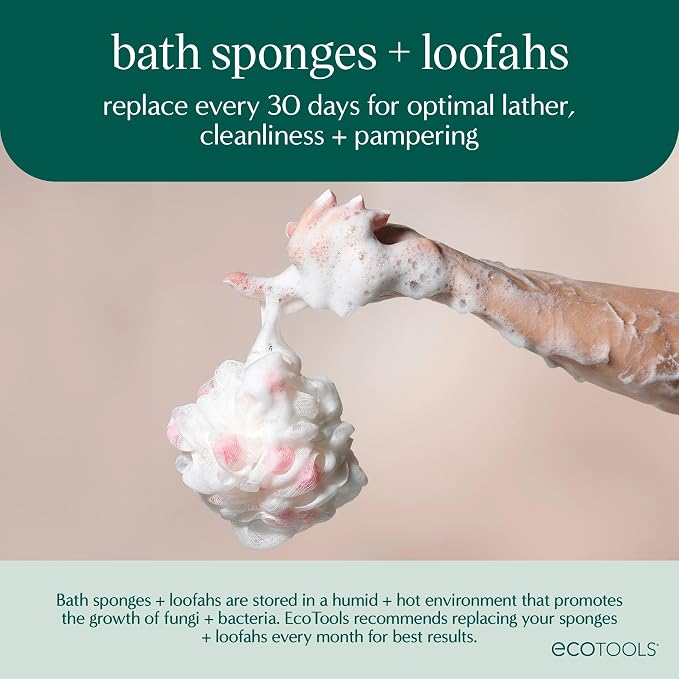 EcoTools Charcoal EcoPouf, Loofah Sponge for Bath & Shower, Infused Pouf, Recycled Netting, Exfoliation Removes Dead Skin, Eco-Friendly Bath Accessory, Cruelty-Free, Color May Vary, 1 Count (60g)