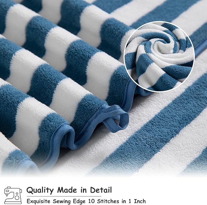 18 Pcs Navy Stripe Bath Towel Set with Hanging Loop-6 Bath Towels,6 Hand Towels,6 Washcloths Soft Family Towels Set Bathroom Towel Highly Absorbent Quick Dry Shower Towel for Beach Spa Gym Hotel