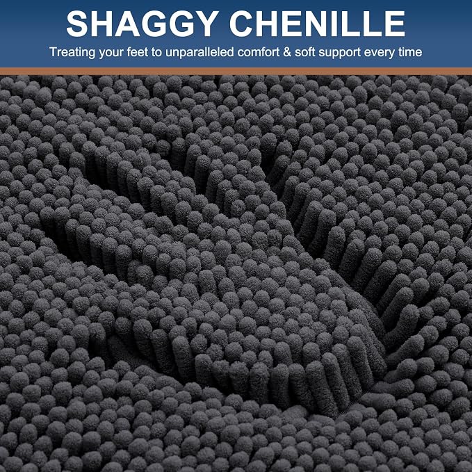 Smiry Luxury Chenille Bathroom Rugs 47x24, Extra Soft and Absorbent Shaggy Bath Mat, Machine Washable, Non-Slip Plush Carpet Runner for Tub, Shower, and Floor, Home Decor Accessories, Charcoal Grey