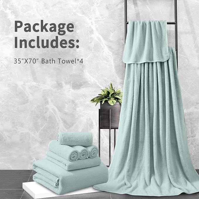 Extra Large Bath Sheet 4 Piece (35"x70")-Ultra Soft Oversized Bath Towel,Bath Sheet Towel Set for Bathroom Hotel,Ultra Highly Absorbent Quick Dry Shower Towel Set for Adults,Bathroom Towel-Aqua