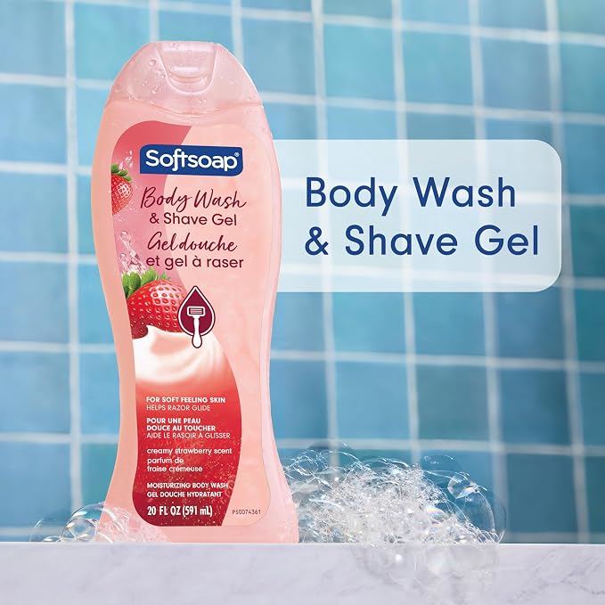 Softsoap Moisturizing Body Wash and Shave Gel, Helps Razor Glide, Creamy Strawberry Scent, 20 fl oz