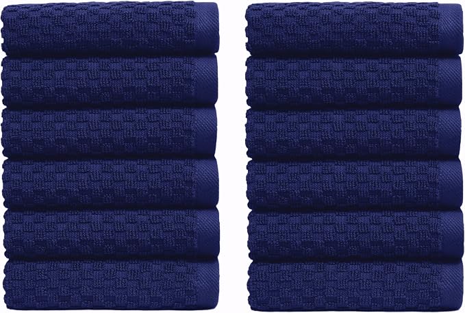 COTTON CRAFT Waffle Weave Wash Cloth - 12 Pack Luxurious Pure Ringspun Cotton Euro Spa Bathroom Face Towel - Absorbent Quick Dry Gym Shower Bath Kitchen Travel - 12x12 inches - Navy