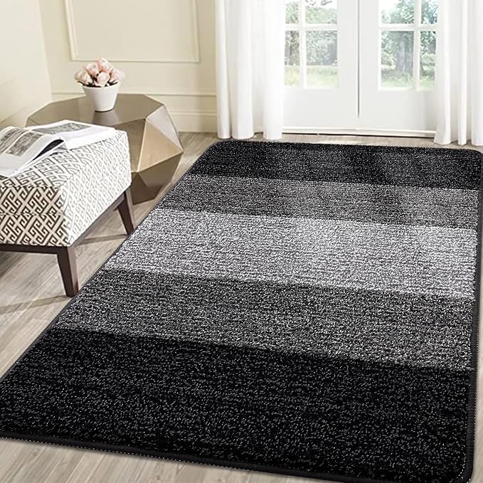 Smiry Dog Door Mat for Muddy Paws, Absorbs Moisture and Dirt, Low-Profile Entryway Mat with Non-Slip Backing, Entry Indoor Outdoor Doormat for Inside Floor (70x35 Inches, Black, Striped)