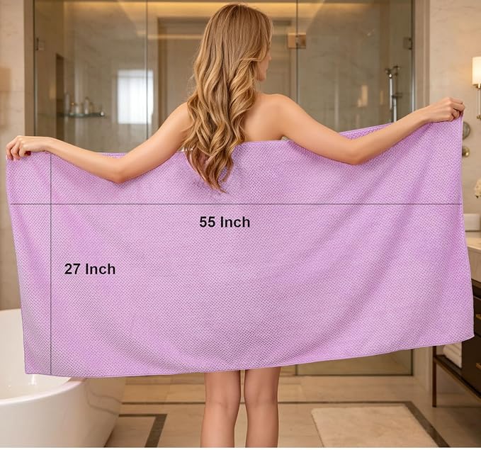 4 Pack Bath Towel Set, Waffle Bath Towel Set, Microfiber Super Soft Highly Absorbent, Sturdy Quick Drying Towels for Bathroom, Gym, Sports, Yoga (4 Piece 27" x 55", 4Purple)