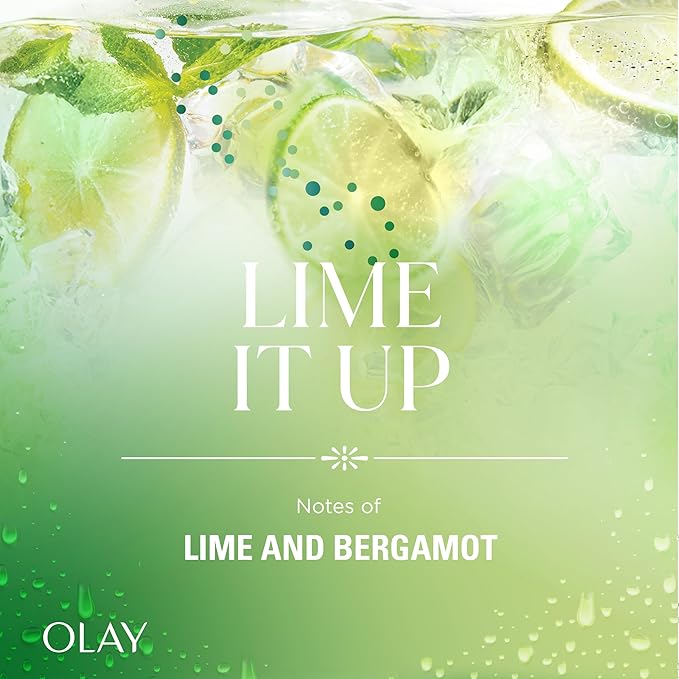 Olay Body Wash for Women, 24/7 Skin-Loving Freshness, Miami Mocktails, Plant Based Cleansers, Vitamin B3 & Antioxidant Blend, For All Skin Types, Lime It Up with Bergamot Scent, 22 fl oz