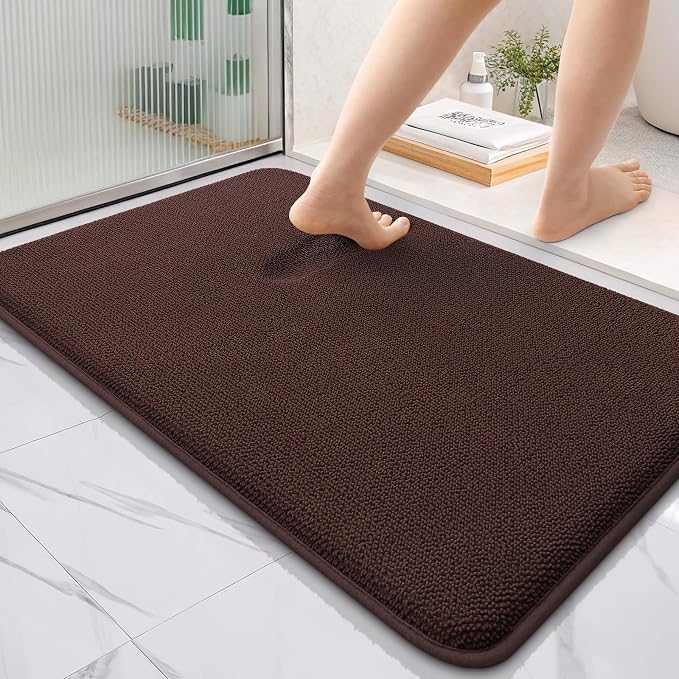 OLANLY Thick Memory Foam Bath Mat Rug 36x24, Extra Soft Absorbent Bathroom Rug, Quick Dry Bath Mats, Non-Slip, Machine Washable Carpet for Bathroom, Tub and Shower, Home Decor Accessories, Brown