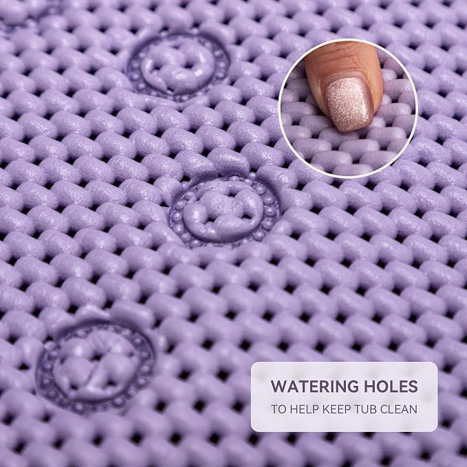 Bathtub Mat Non Slip, Soft Foam Bath Mat for Tub, Bathtub Mat with Drain Holes, Suction Cups Shower Mat (Purple, 36''X17'')
