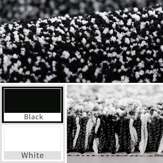 Yimobra Toilet Rugs U Shaped Washable, Soft Absorbent Microfiber Bathroom Rugs, Non Slip Quick Drying Shaggy Bath Mat,Contour Bathroom Mats for Toilet Base, Home Essentials,24x20,Black and White