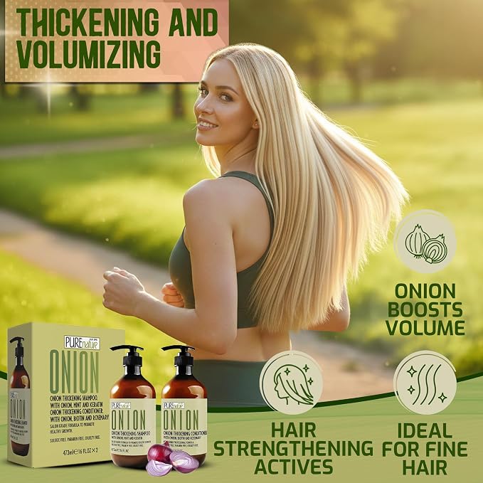 Onion Shampoo and Conditioner Set - Sulfate Free Thickening Formula for Men and Women - Paraben Free Volumizing Set for Thin, Fine Hair - Volume Boosting Salon Professional Care - 16 Fl Oz (Set of 2)