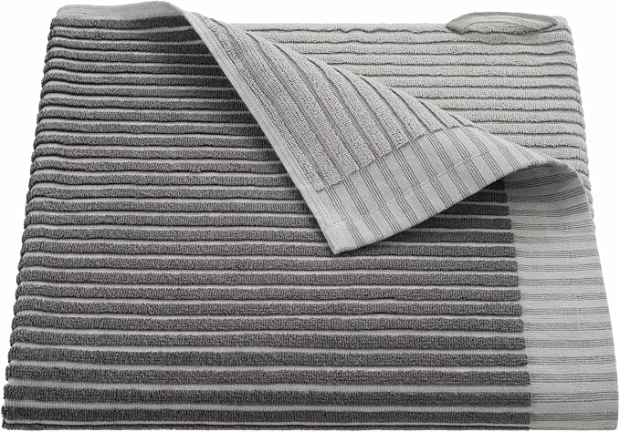Martex Restore Sculpted Stripe Bath Towel – Soft, Absorbent, Moisture-Wicking and Quick to Dry – Lightweight for Everyday Use – Comfortable Feel with Convenient Loop for Hanging – 30" x 56" – Charcoal